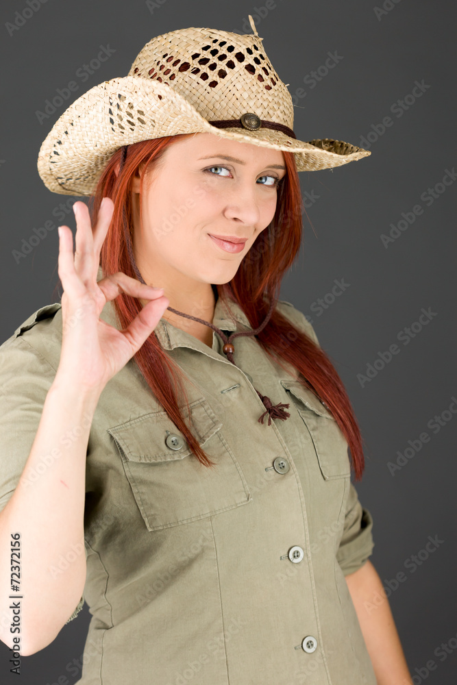 model isolated on plain background hand gesture ok sign model isolated on plain background hand gesture ok sign