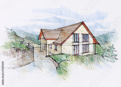 Illustraton of a house concept in mountains region.