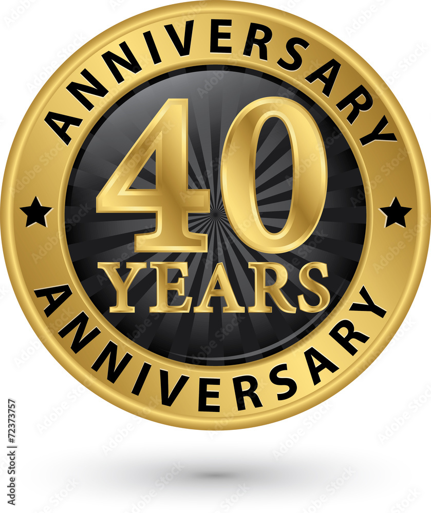 40 years anniversary gold label, vector illustration
