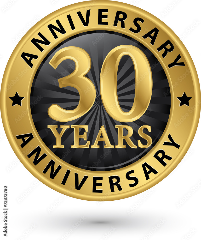 30 years anniversary gold label, vector illustration
