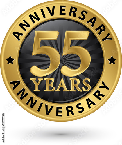 55 years anniversary gold label, vector illustration