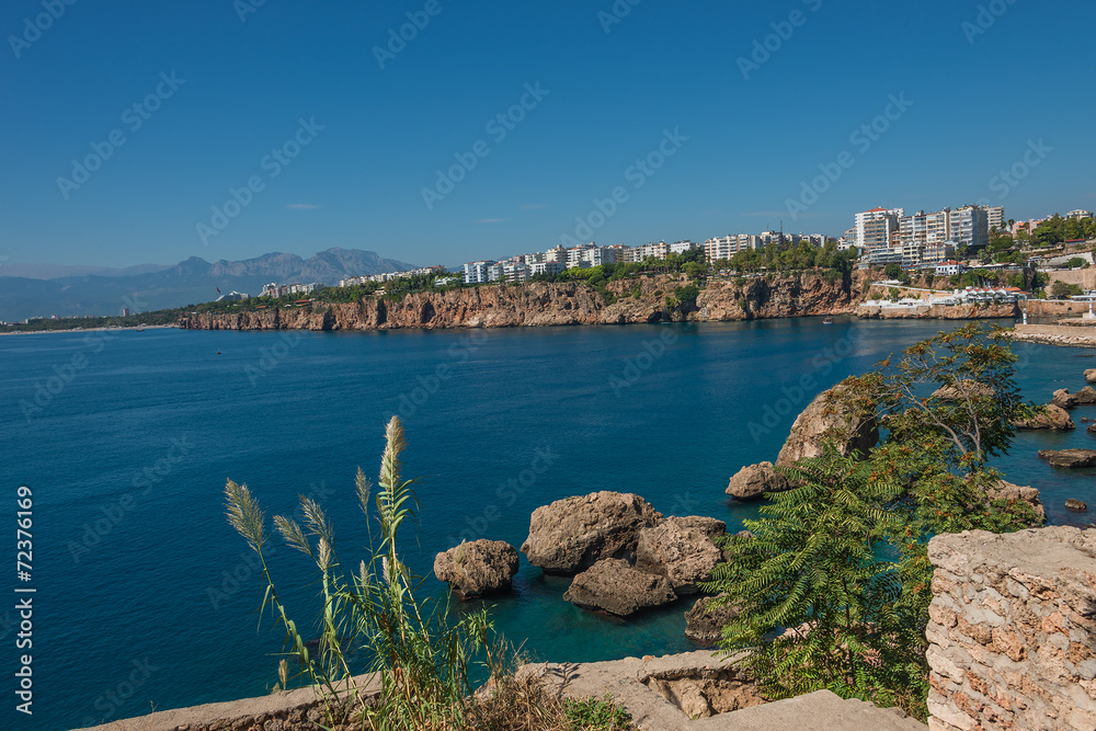 View of Antalya, Mediterranean sea and seaside, Turkey
