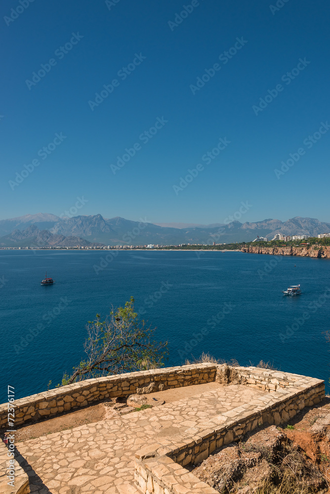 View of Antalya, Mediterranean sea and seaside, Turkey