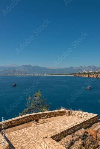 View of Antalya, Mediterranean sea and seaside, Turkey