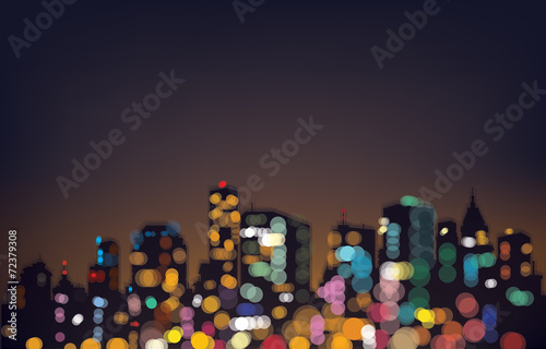 Vector bokeh night city background.