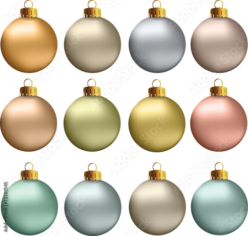 Vector Christmas Balls Pastel Metallic Colors