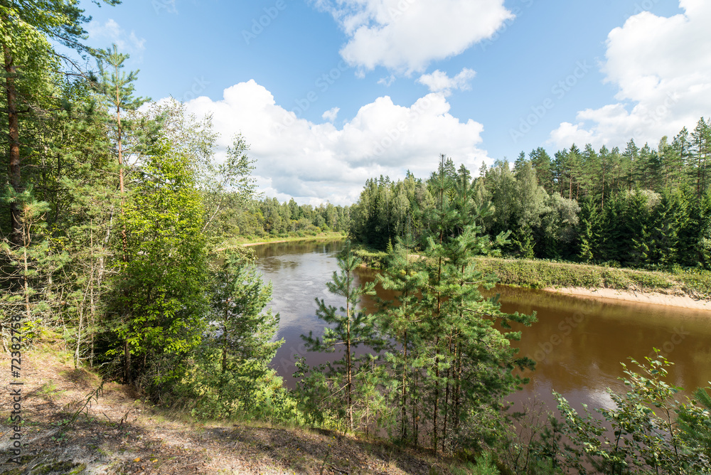 view to the Mountain river with Flowing Water Stream and sandsto view to the Mountain river with Flowing Water Stream and sandsto