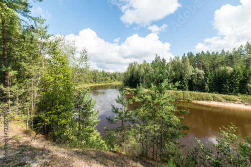 view to the Mountain river with Flowing Water Stream and sandsto