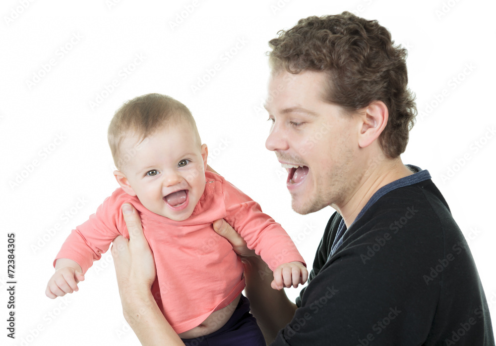 Father and daughter play in studio Father and daughter play in studio