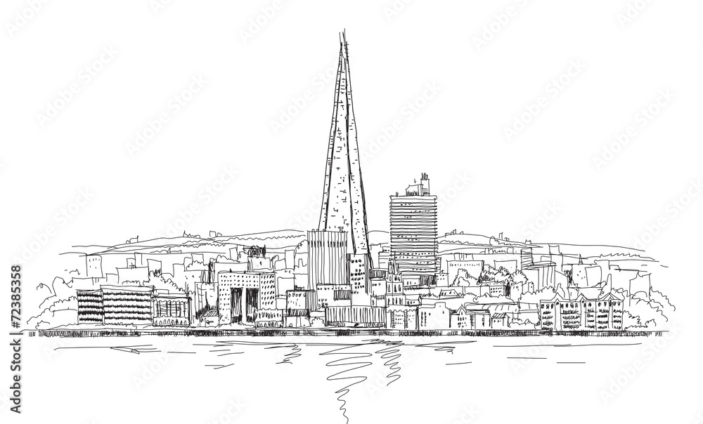 London panoramic view and Shard of glass building, Sketch collec