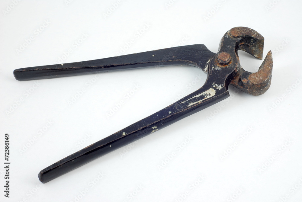 old rusty pliers against the white background old rusty pliers against the white background