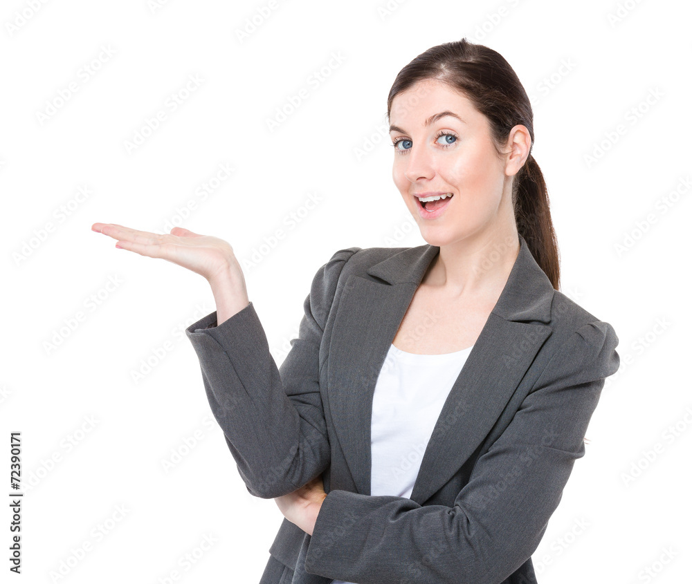 Businesswoman with hand show with blank sign Businesswoman with hand show with blank sign