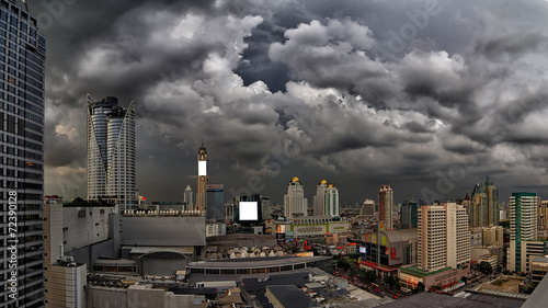 Dark Storm clouds loom over the city of Bangkok