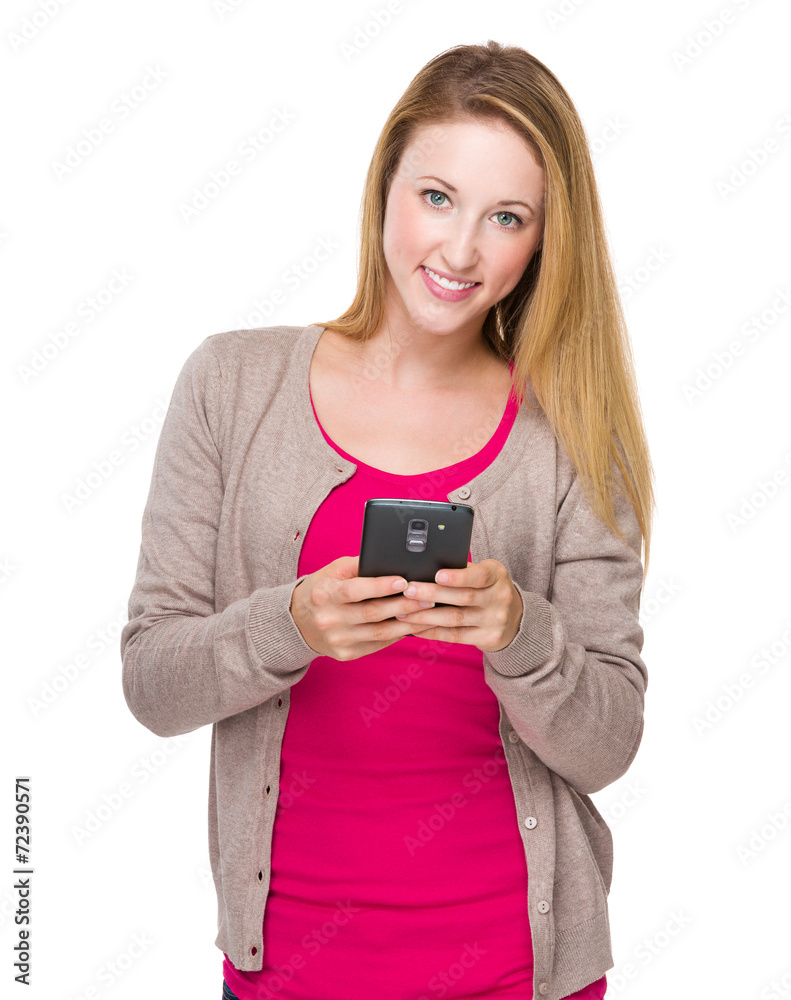 Caucasian woman send message on mobile phone Caucasian woman send message on mobile phone