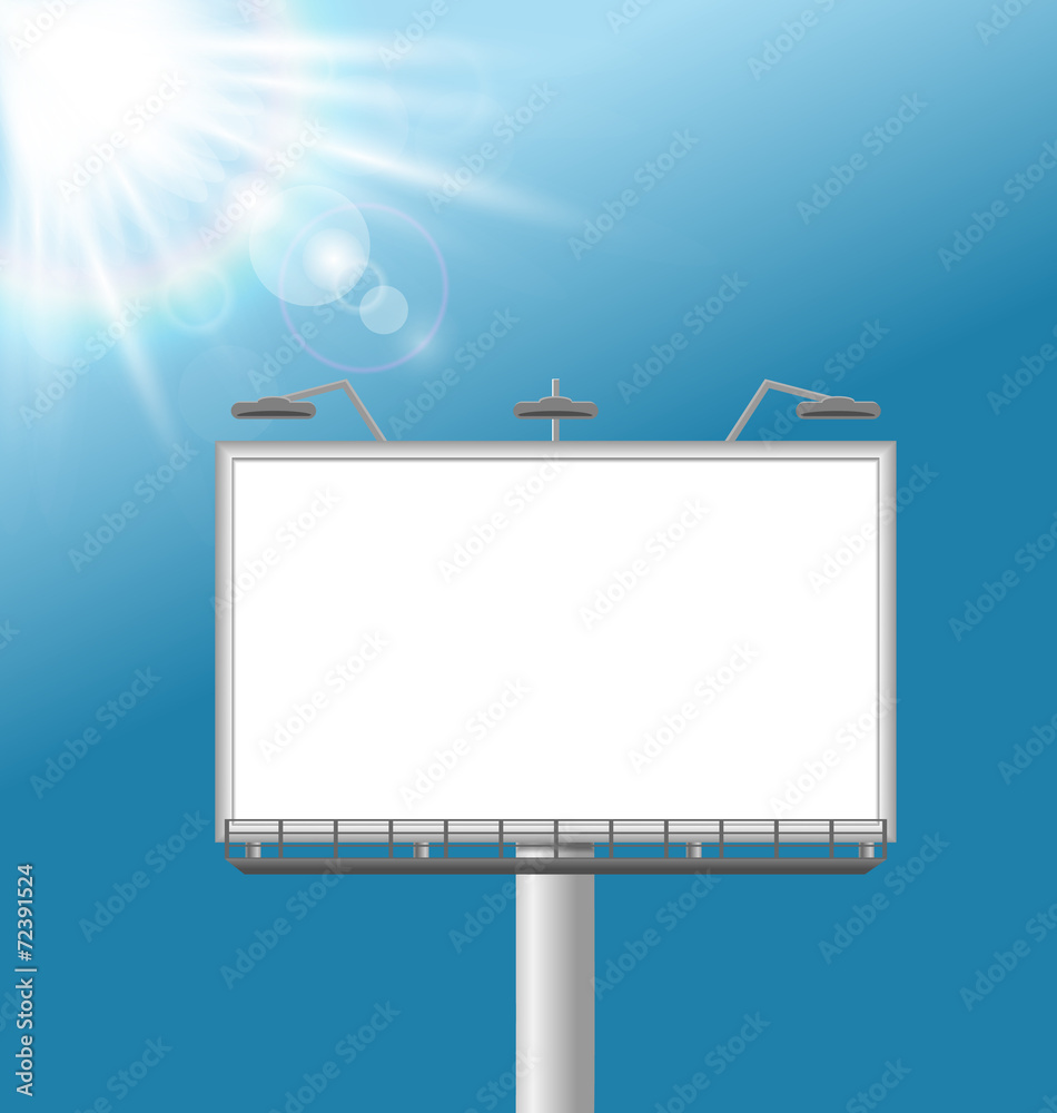 Blank billboard on sky background with glares of the sun Blank billboard on sky background with glares of the sun