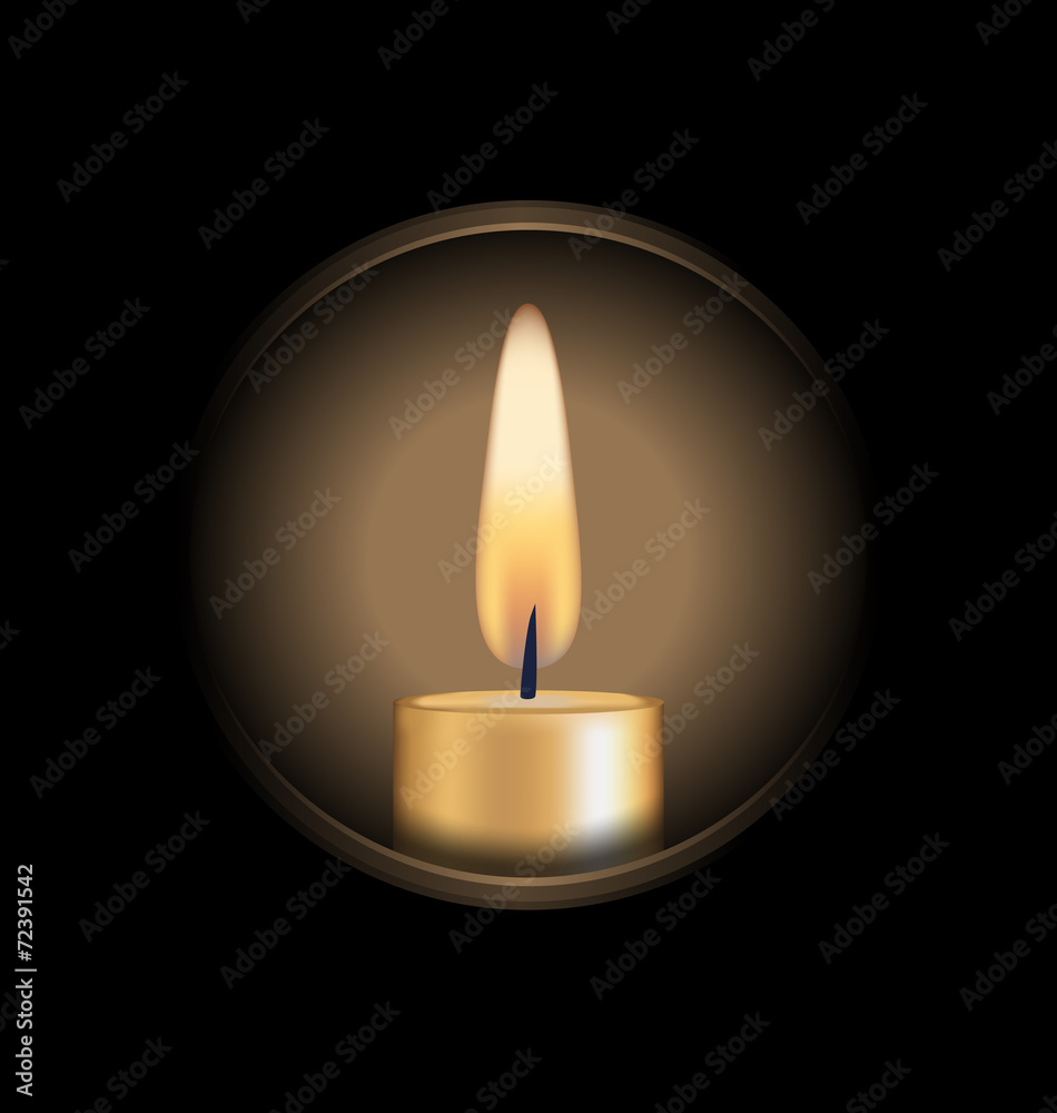 Candle zoomed on circle isolated on black