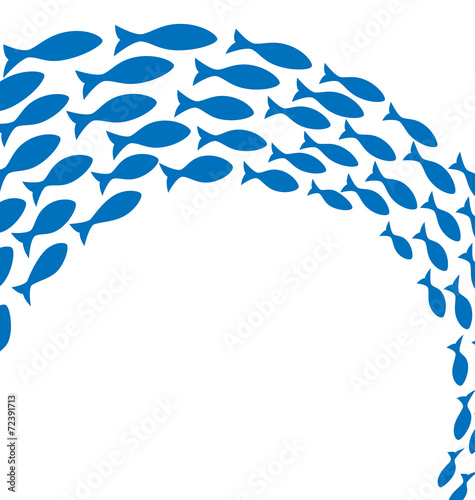 Shoal of blue fishes on white background
