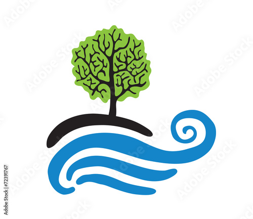 Tree near the water, vector logo