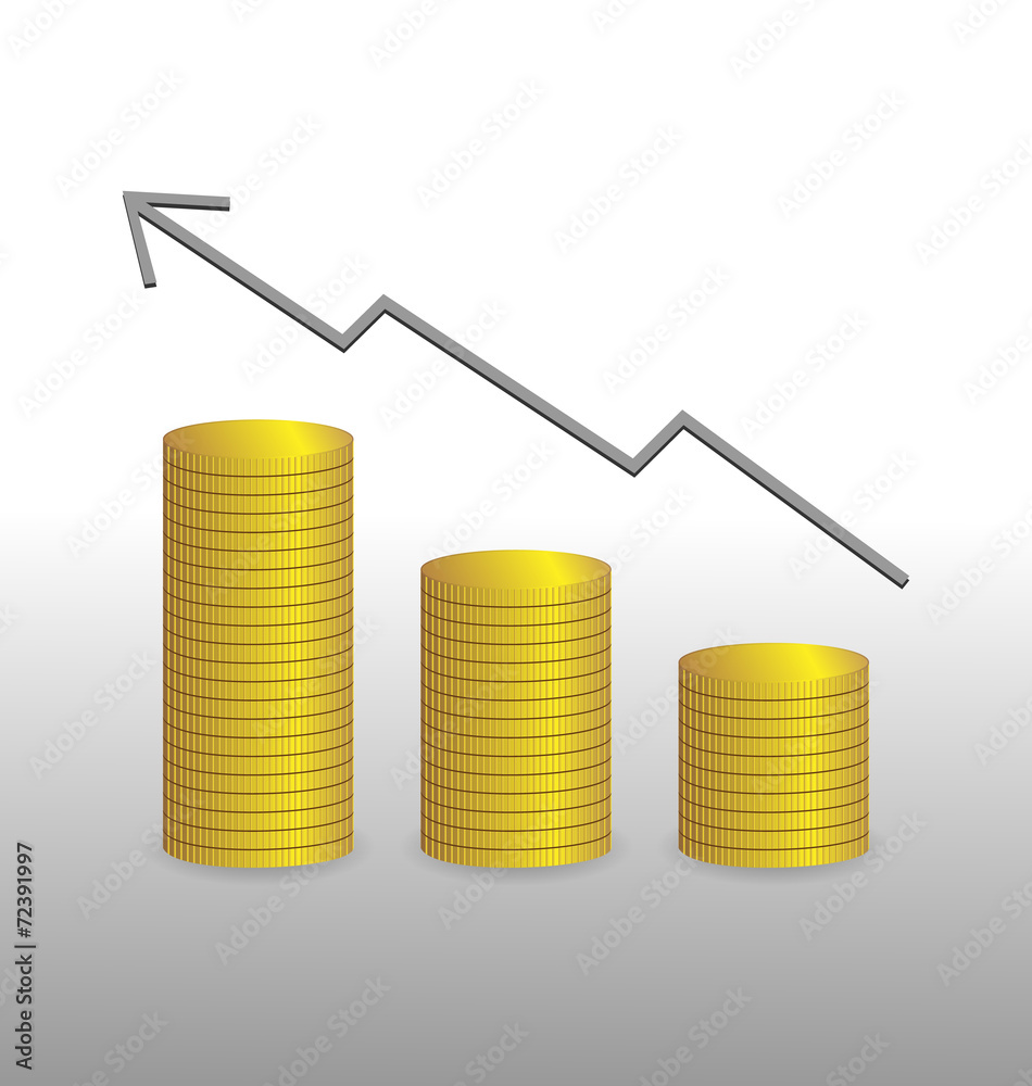 Golden coins with diagram on background Golden coins with diagram on background