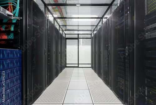 Modern interior of server room Data Center.