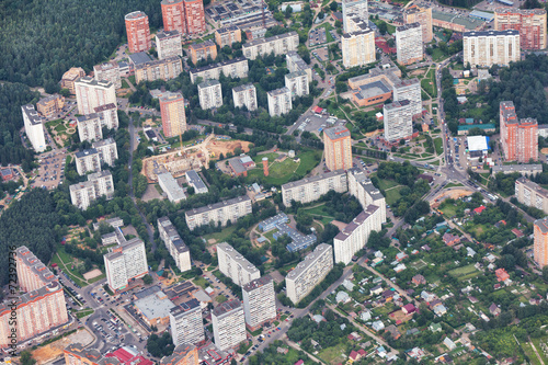 View from plane on residential quarter of New Moscow