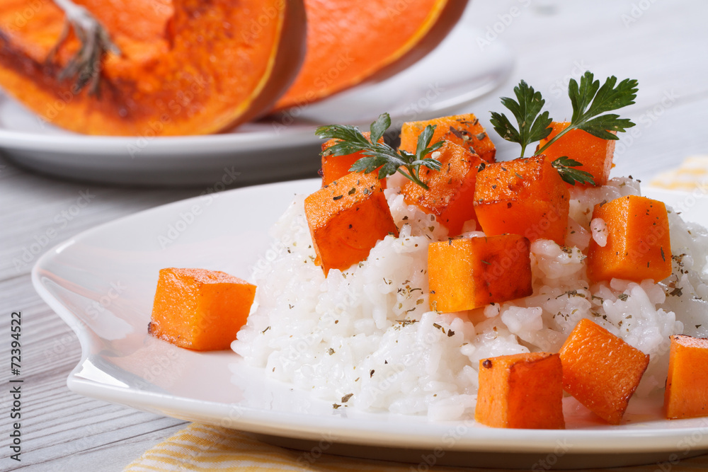 Risotto with pumpkin close-up on a plate. Risotto with pumpkin close-up on a plate.