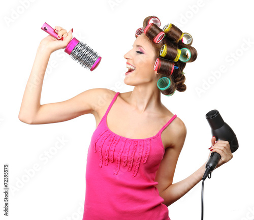 Beautiful girl in hair curl...