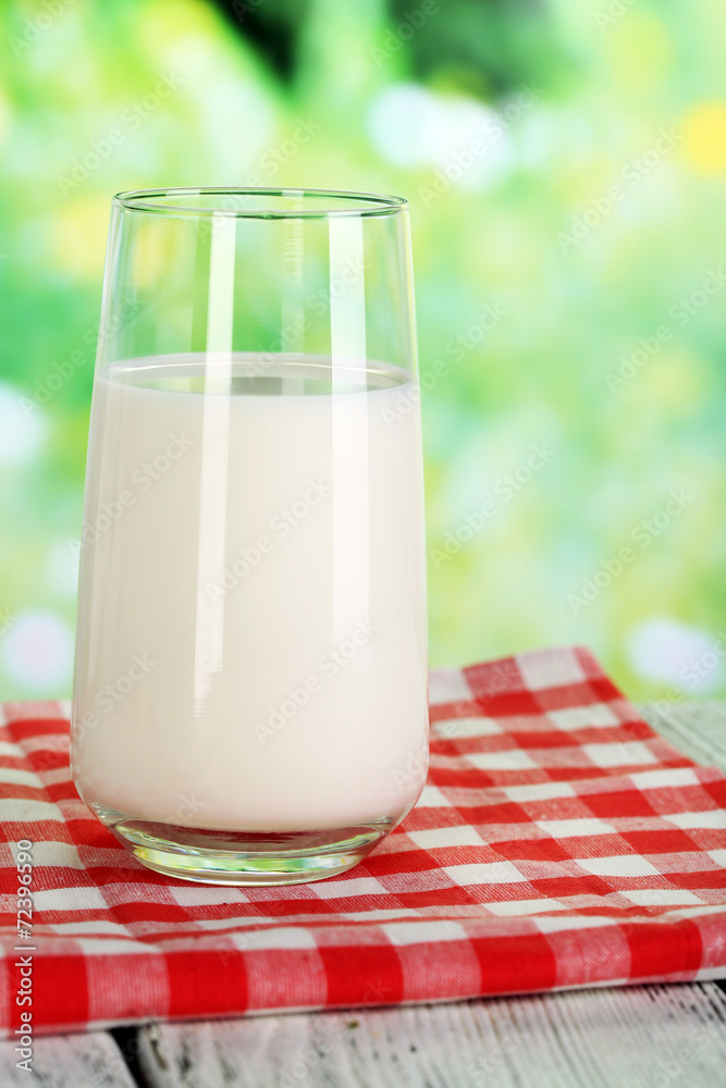 Milk in glass on napkin on natural background Milk in glass on napkin on natural background