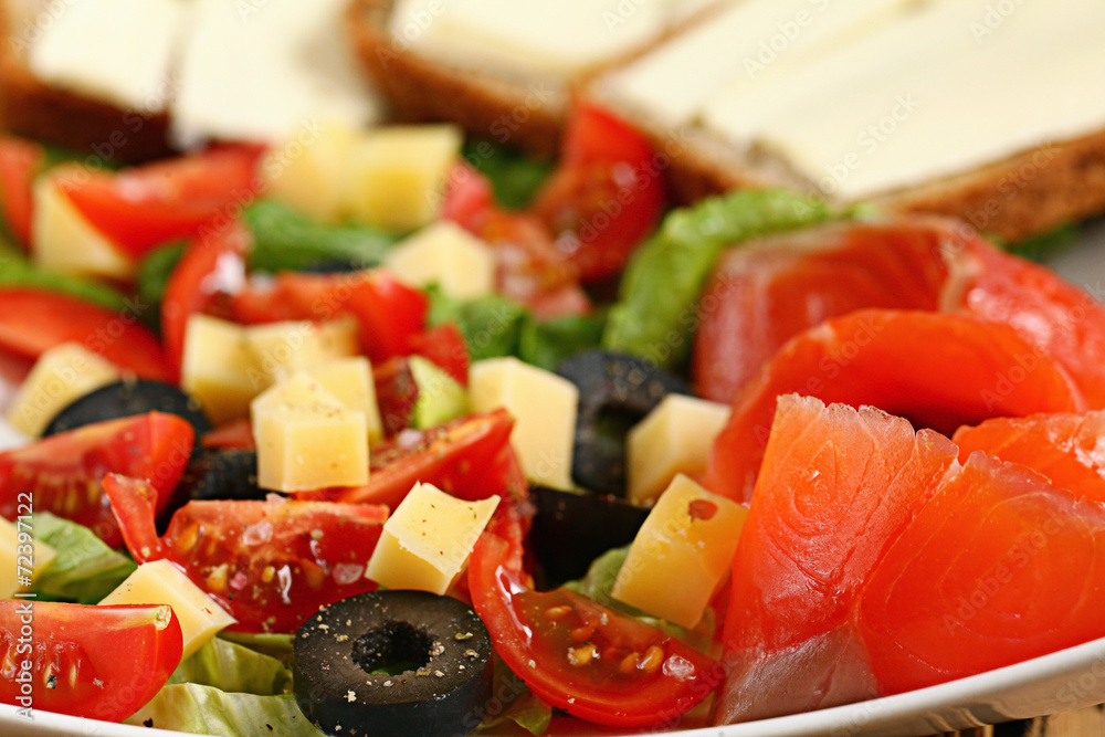 Vegetables salad in a plate fish Vegetables salad in a plate fish