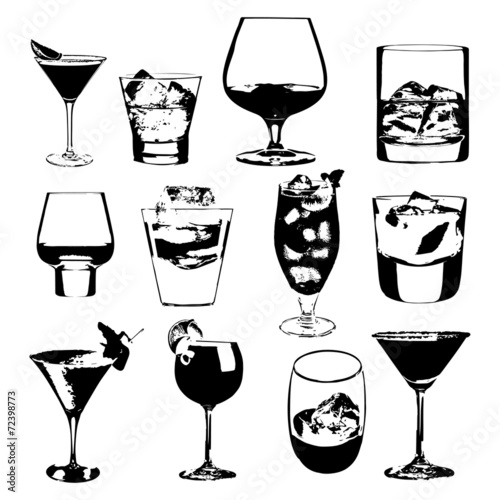 Cocktails set. Vector collection. drinking whiskey party menu