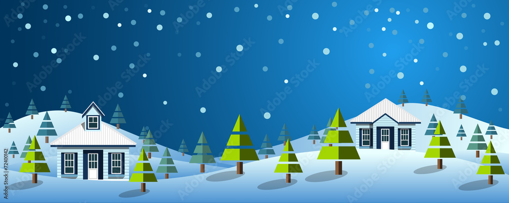 Christmas banner with home in winter landscape