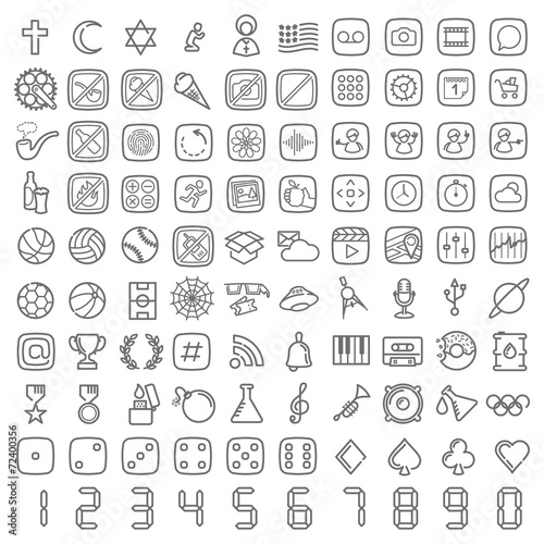 100 vector line icons set for web design and user interface