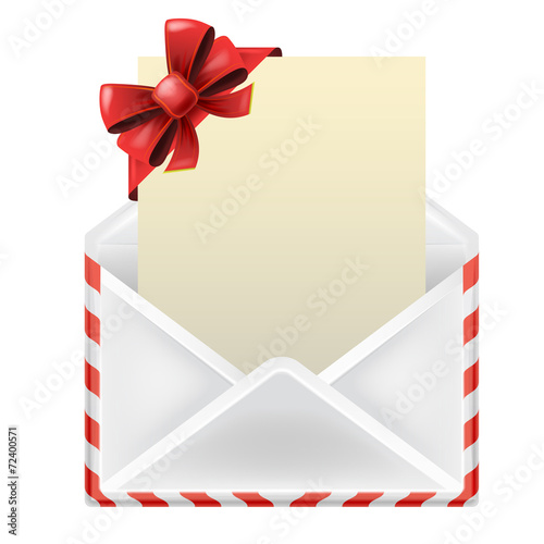 open blank letter with red festive bow wrapping vector isolated
