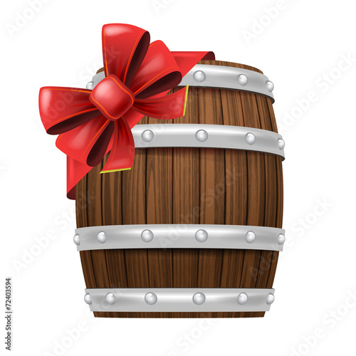 beverage cask with red festive bow wrapping vector isolated