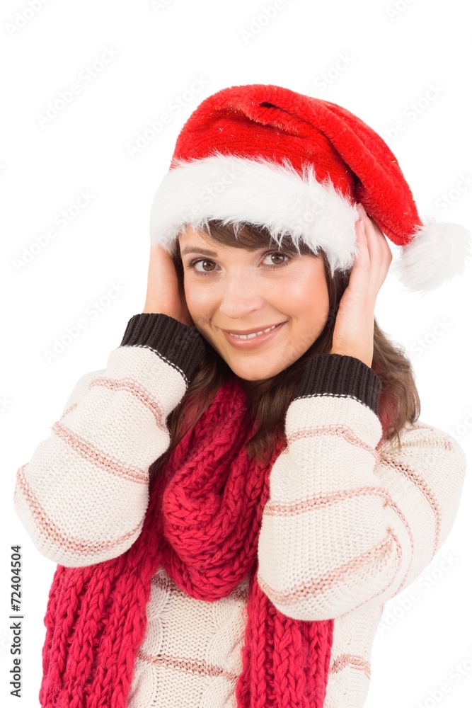 Cute brunette posing with her hands on head Cute brunette posing with her hands on head