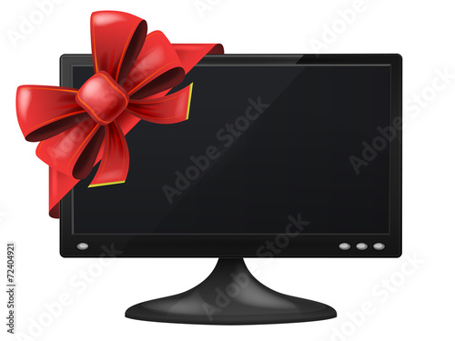 tv screen with red festive bow wrapping vector isolated