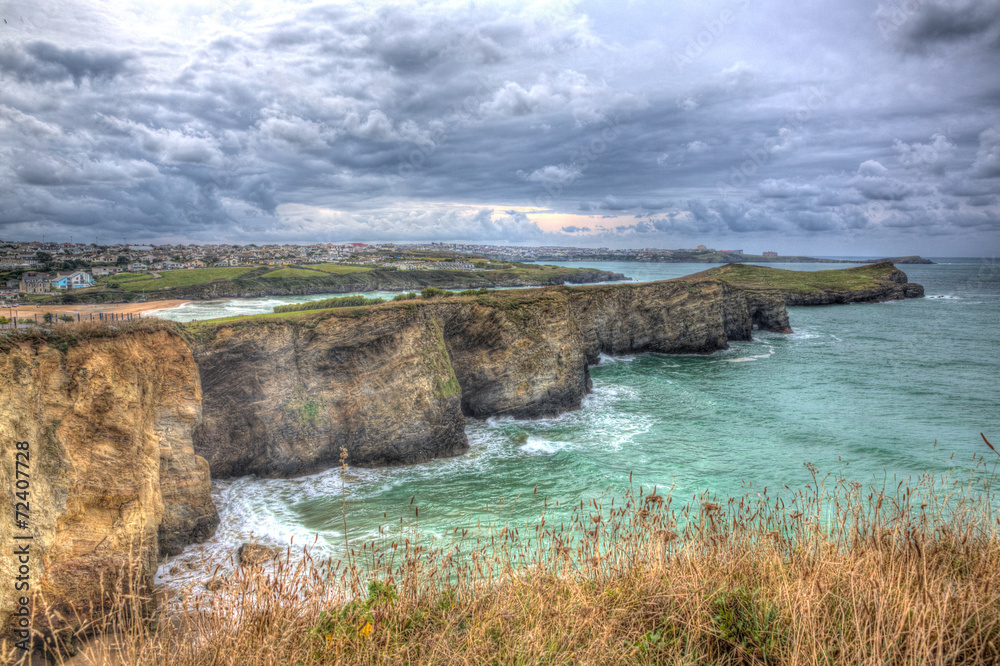 Newquay coast view Cornwall England UK HDR