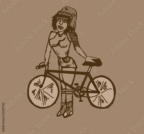 Hipster girl by bike vintage