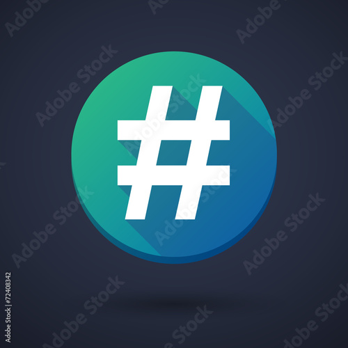 Long shadow icon with a hash tag