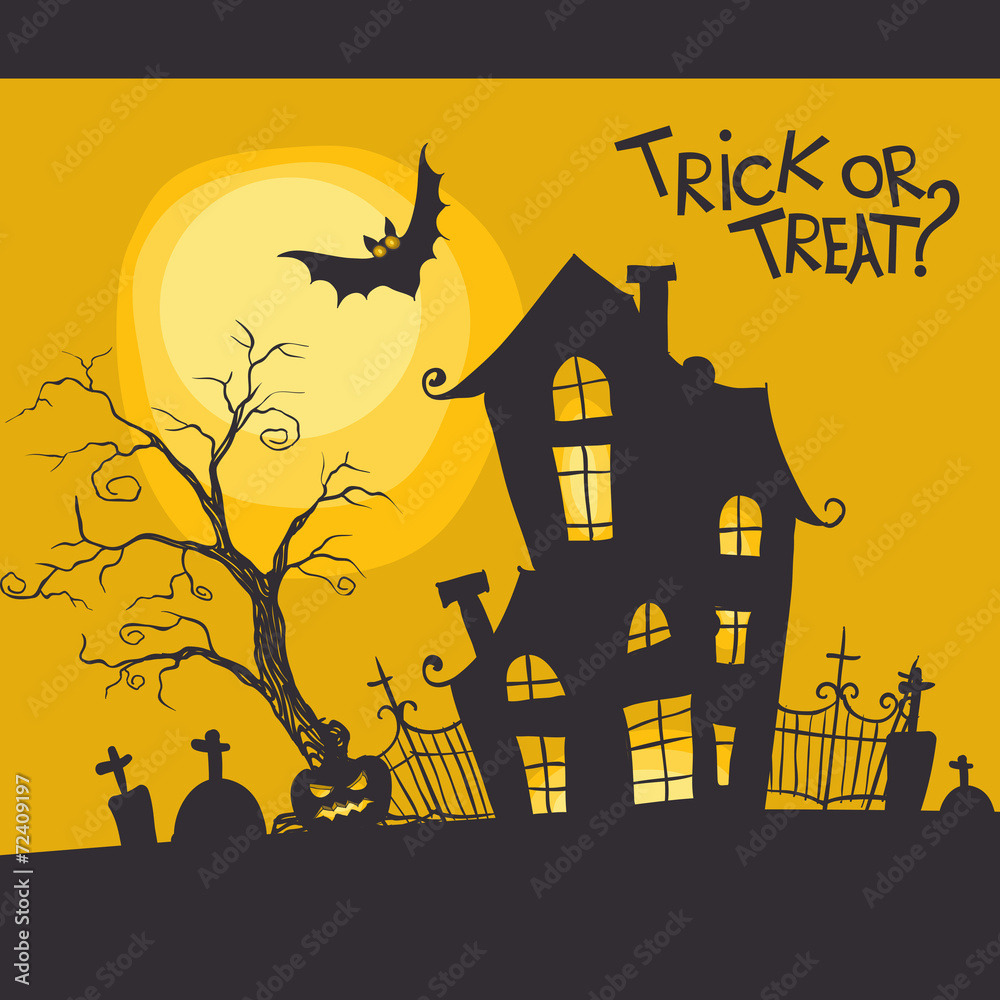 Halloween Monster House With Bat And Pumpkins Stock Vector | Adobe Stock