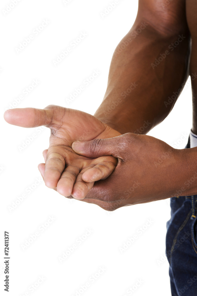 Black man's strong hands