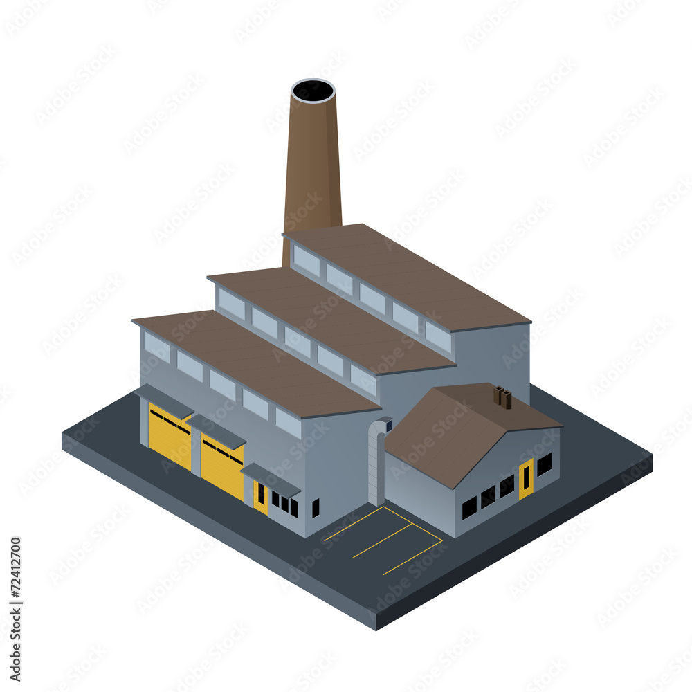 Factory building in isometric projection on white background Factory building in isometric projection on white background