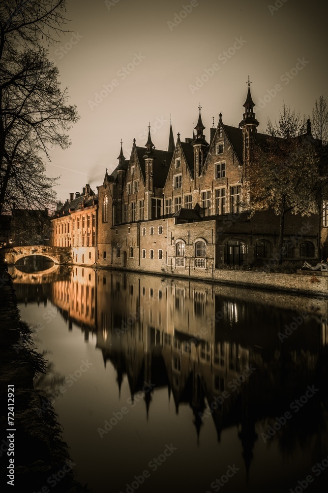 Houses along canal in Bruges, Belgium