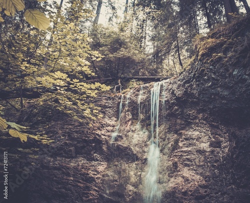 Waterfall in a forest in Slovak Paradise, Slovakia