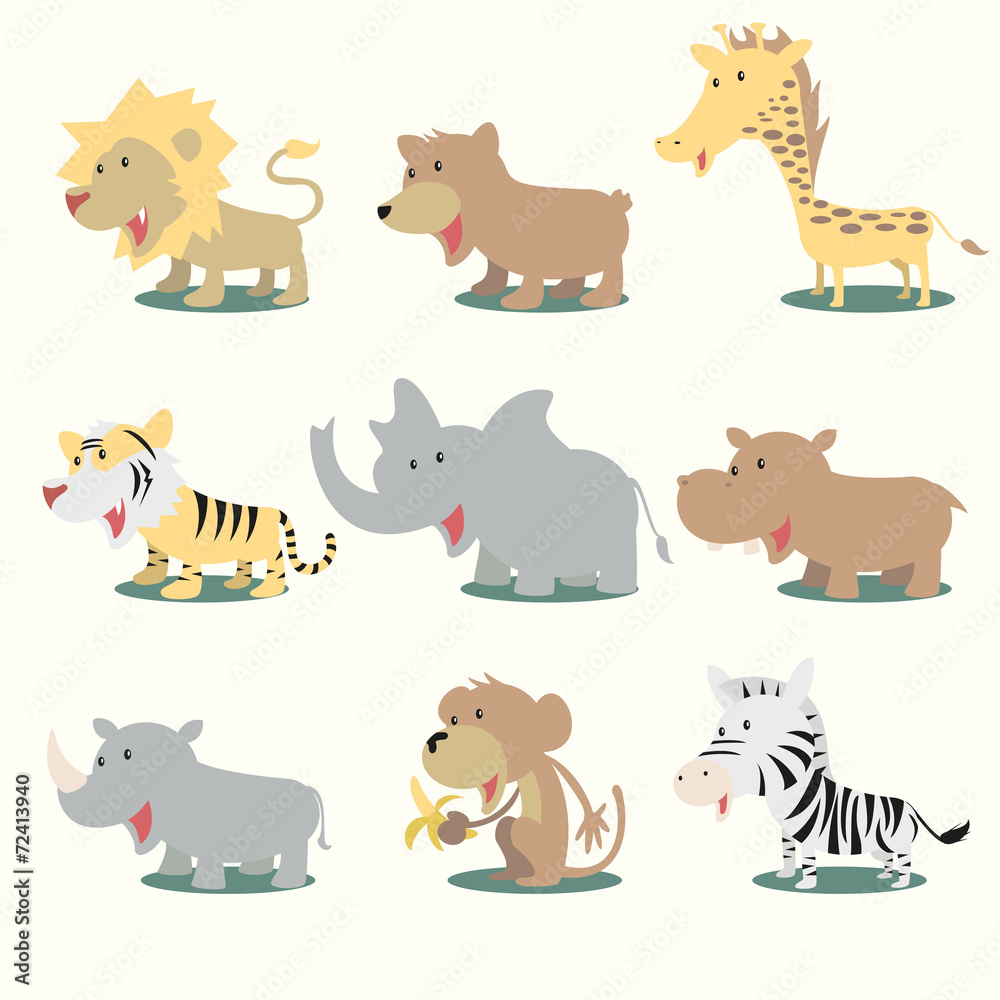 Wild animals, vector illustration set collection