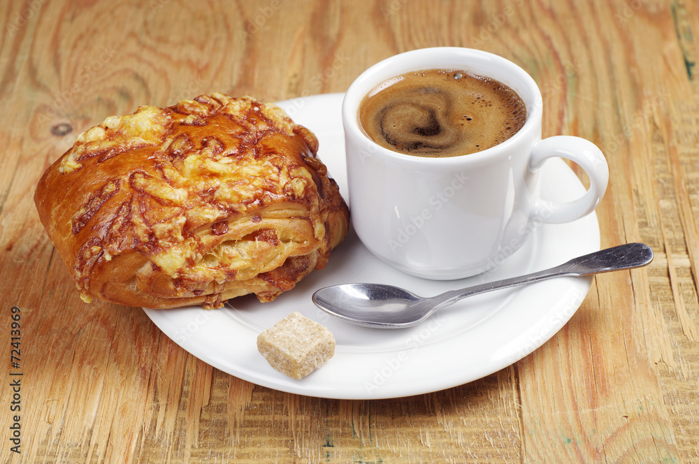 Coffee and bun with cheese Coffee and bun with cheese