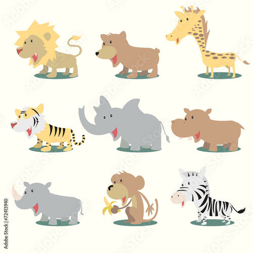 Fototapeta Naklejka Na Ścianę i Meble -  Wild animals, vector illustration set collection