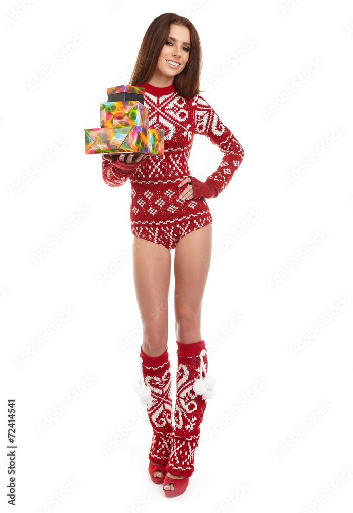 Winter woman with christmas gifts Winter woman with christmas gifts