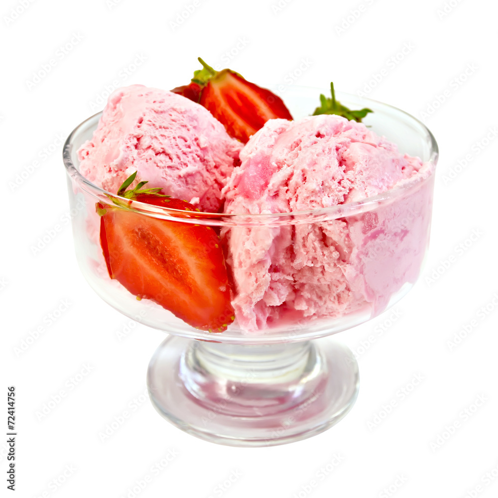 Ice cream strawberry in glass goblet Ice cream strawberry in glass goblet