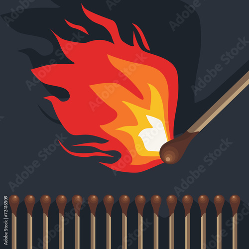 Burning match. Vector illustration.
